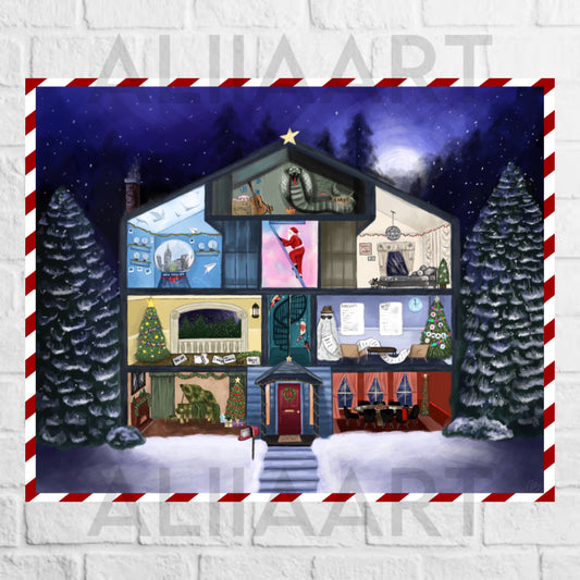 christmas lover house art print