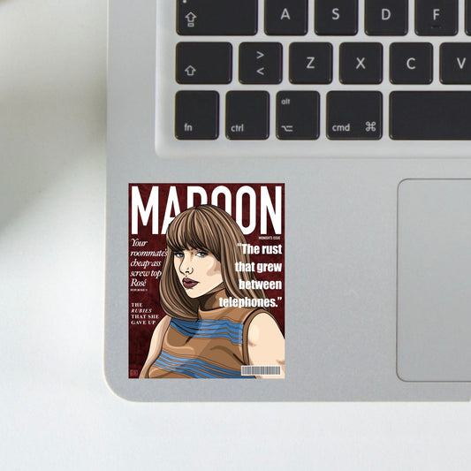 maroon magazine sticker